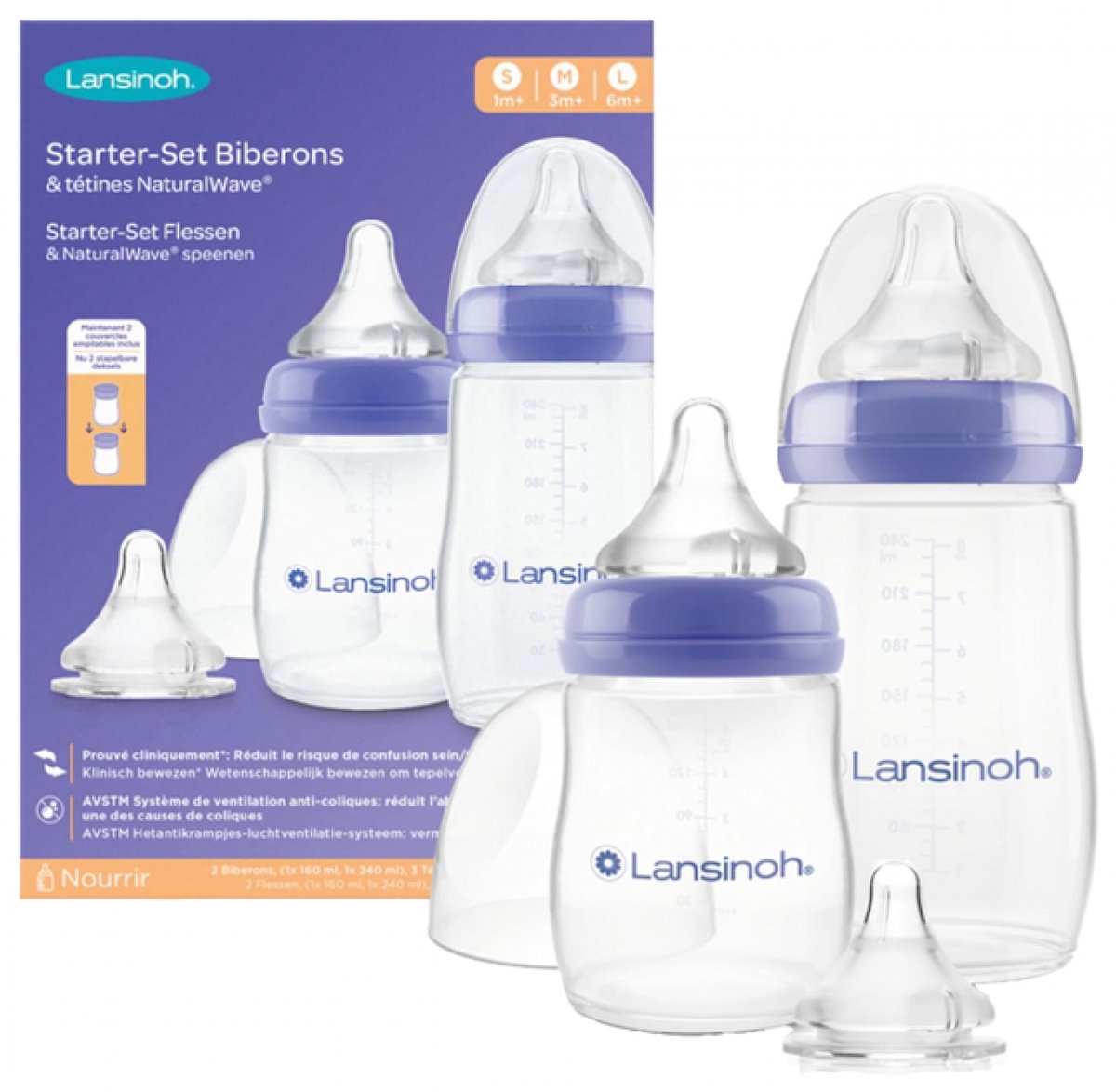 Lansinoh Starterset met drinkflesjes en Natural Wave spenen