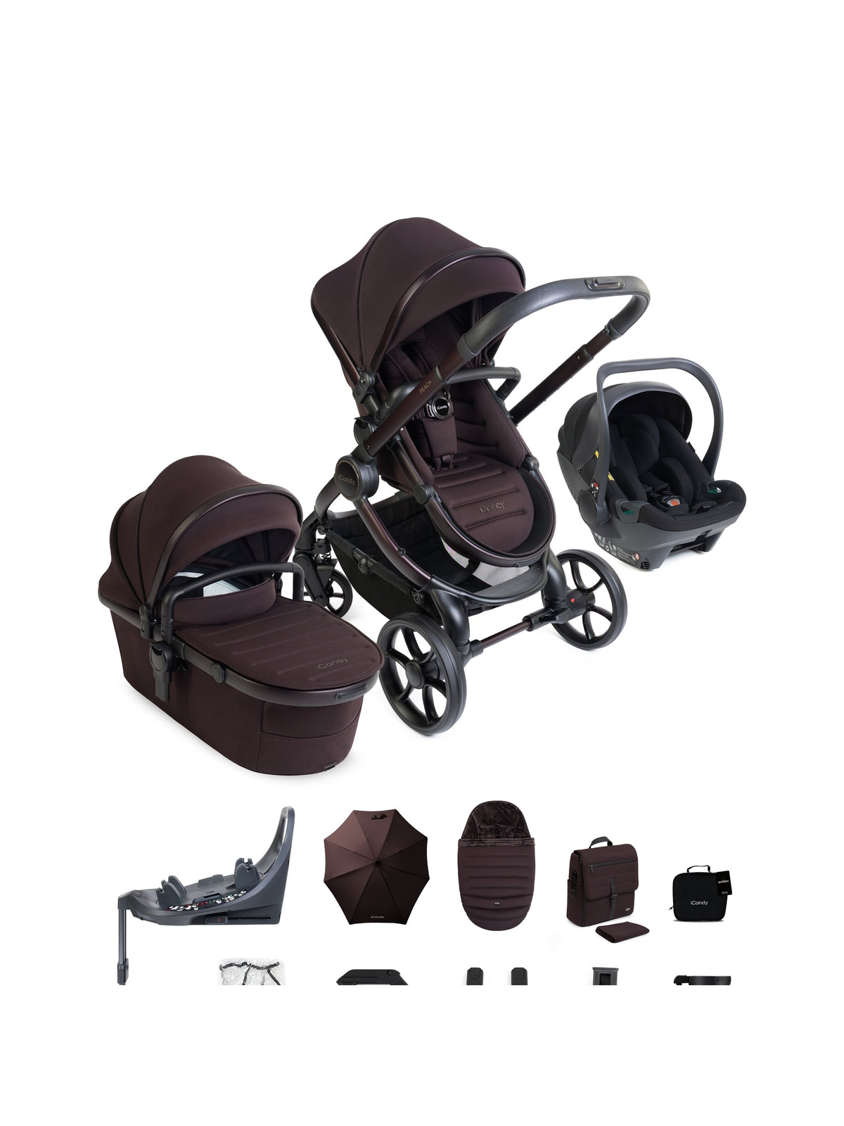 iCandy Peach 8 3-in-1 Kinderwagen - Complete Travel Bundel - Black/Coffee Bean
