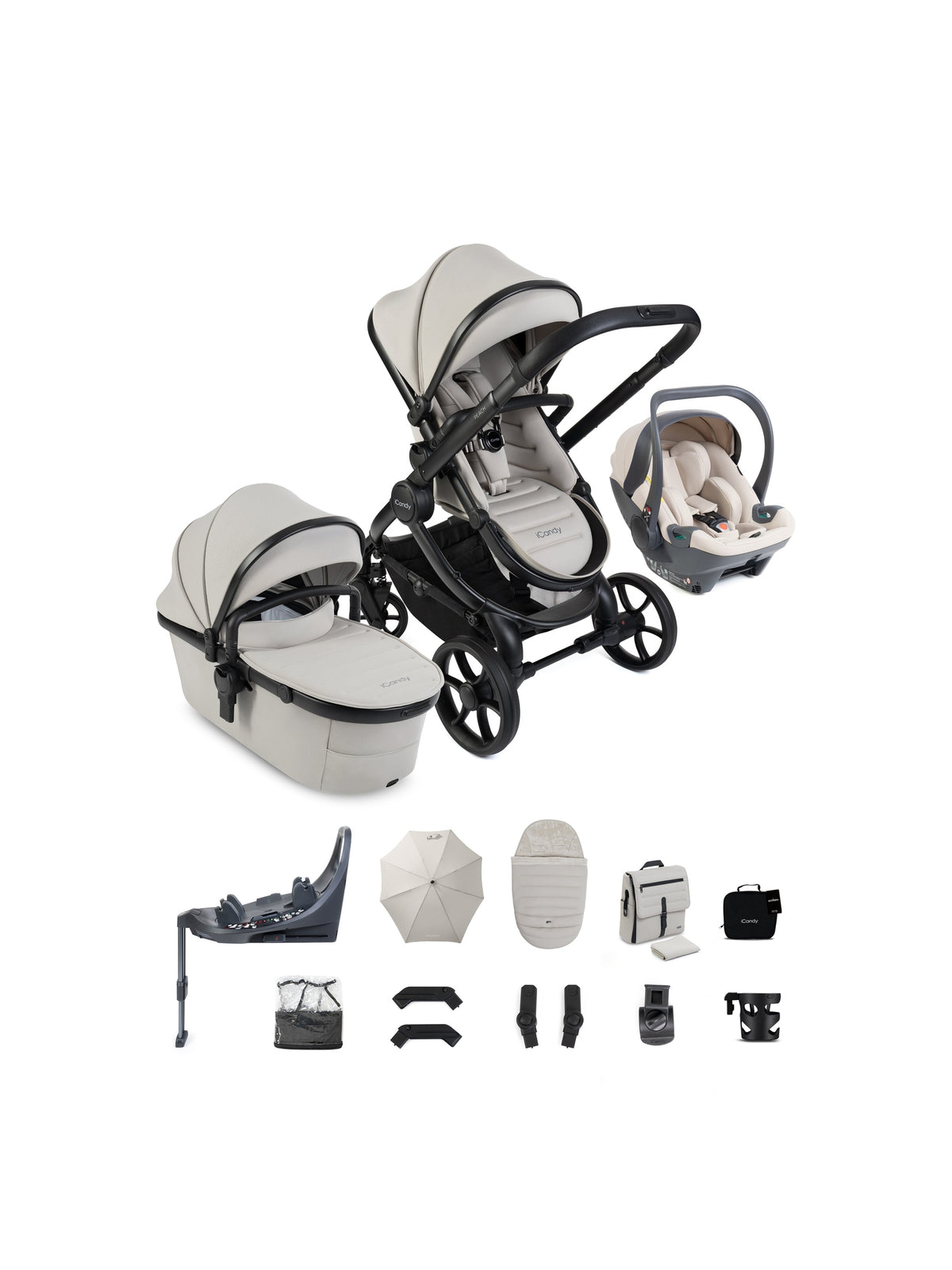 iCandy Peach 8 3-in-1 Kinderwagen - Complete Travel Bundel - Sandstone/Taupe