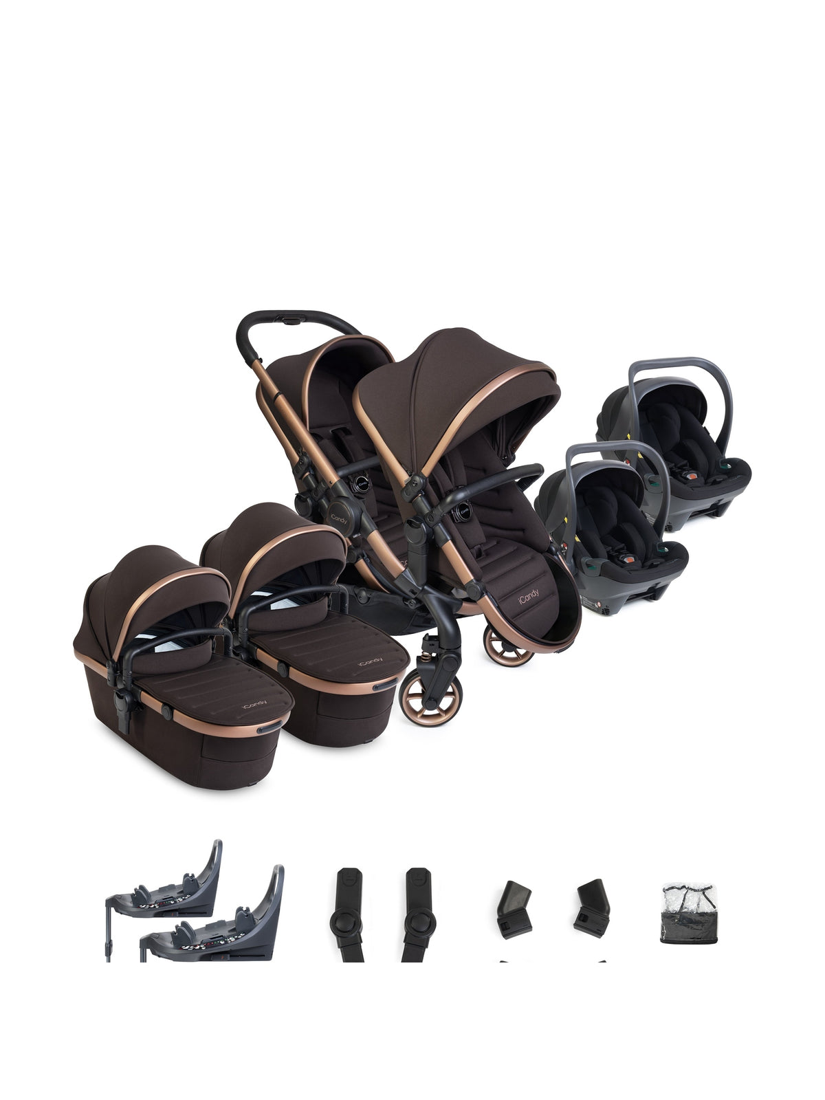 iCandy Peach 8 Twin Kinderwagen 3-in-1 - Complete Travel Bundel - Black/Pecan